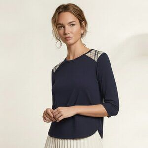 Authentic  Burberry Navy Nova Check Shoulder Top, Size M — 90s Vintage, Rare